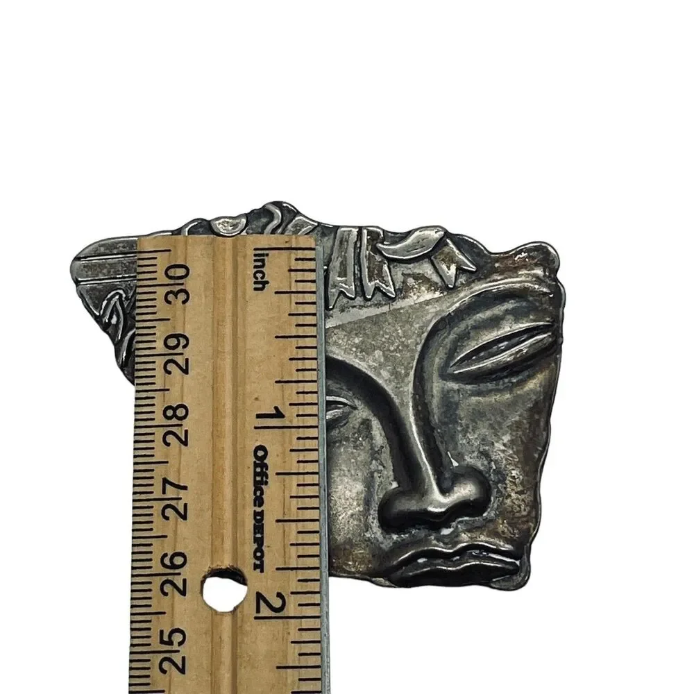 Face Brooch Pin Art Nouveau Silver Tone Fragment Style Retro Chic Aged Floral